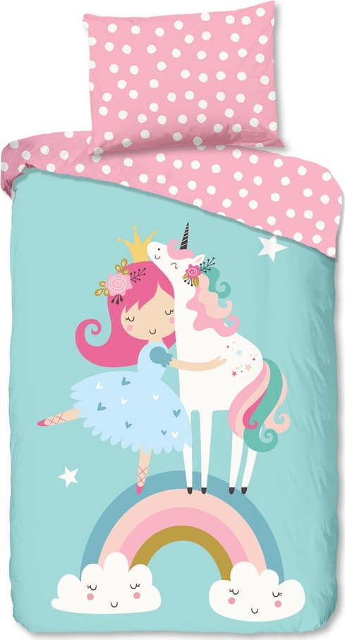 Modré/růžové bavlněné dětské povlečení na jednolůžko 140x200 cm Heaven – Good Morning GOOD MORNING