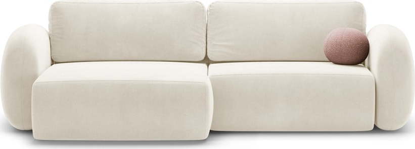 Krémová sametová rozkládací/s úložným prostorem rohová pohovka Tonale – Cosmopolitan Design Cosmopolitan design