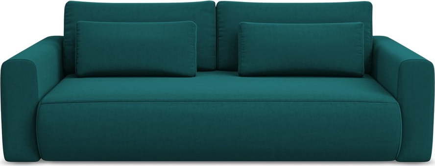 Tyrkysová sametová rozkládací/s úložným prostorem pohovka 238 cm Kapua – Makamii Makamii