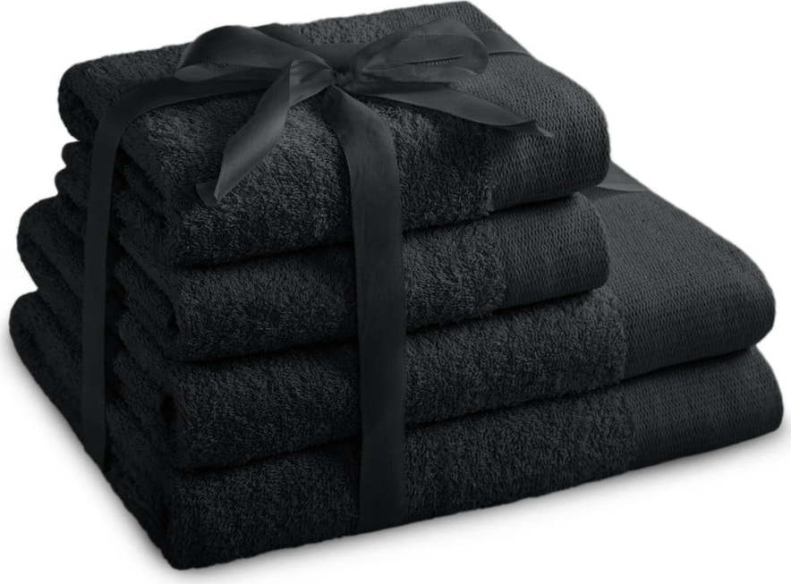 Černé froté bavlněné ručníky a osušky v sadě 4 ks Amari – Restilo Restilo