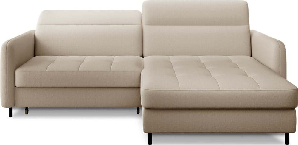 Béžová sametová rozkládací/s úložným prostorem rohová pohovka (pravý roh/s lenoškou) Gomsi – ELTAP ELTAP