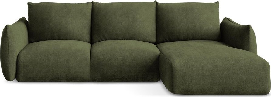 Zelená žinylková rozkládací rohová pohovka (pravý roh/s lenoškou) Leila – Makamii Makamii