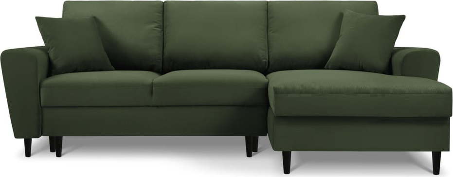 Zelená manšestrová rozkládací/s úložným prostorem rohová pohovka (pravý roh/s lenoškou) Kyoto – Cosmopolitan Design Cosmopolitan design