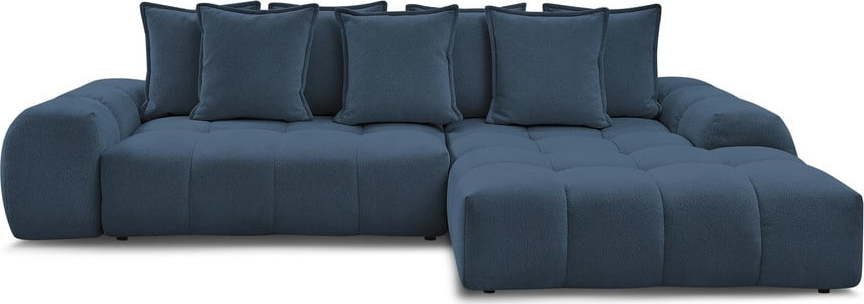 Tmavě modrá žinylková rozkládací/s úložným prostorem rohová pohovka (pravý roh/s lenoškou) Everest – Bobochic Paris Bobochic Paris