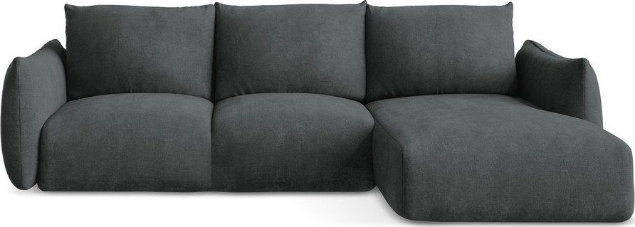 Tmavě šedá žinylková rozkládací rohová pohovka (pravý roh/s lenoškou) Leila – Makamii Makamii