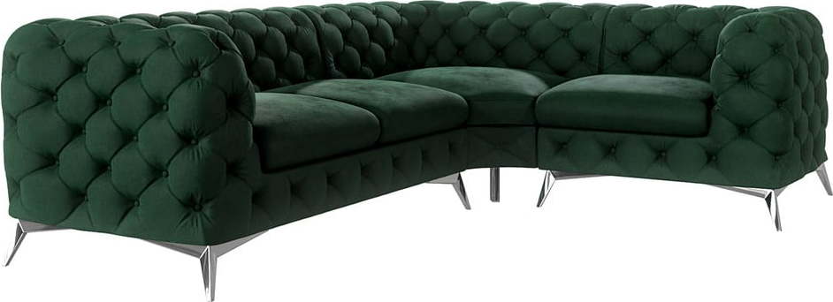 Tmavě zelená sametová rohová pohovka (pravý roh/do L) Chelsea – Ropez Ropez