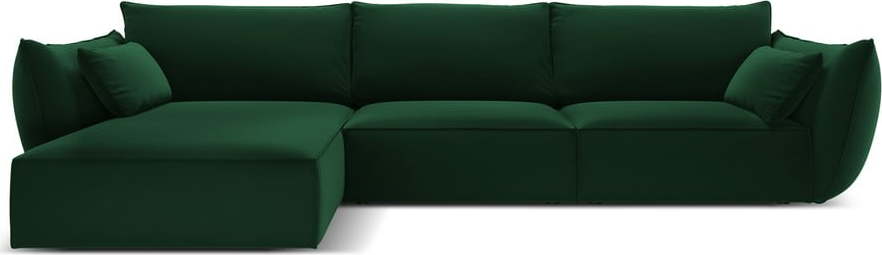 Tmavě zelená sametová rohová pohovka (levý roh/s lenoškou) Vanda – Mazzini Sofas Mazzini Sofas