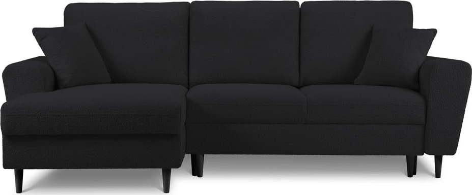 Černá rozkládací/s úložným prostorem rohová pohovka z textilie bouclé (levý roh/s lenoškou) Kyoto – Cosmopolitan Design Cosmopolitan design