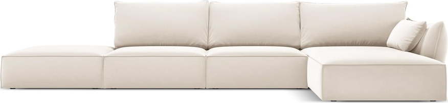 Béžová sametová rohová pohovka (pravý roh/s lenoškou) Vanda – Mazzini Sofas Mazzini Sofas