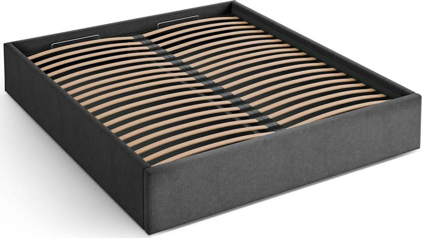 Antracitová čalouněná dvoulůžková postel s úložným prostorem/bez čela s roštem 160x200 cm Susan – Micadoni Micadoni