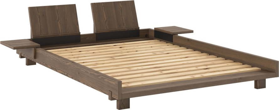 Hnědá dvoulůžková postel z borovicového dřeva s roštem 140x200 cm Social – Karup Design Karup