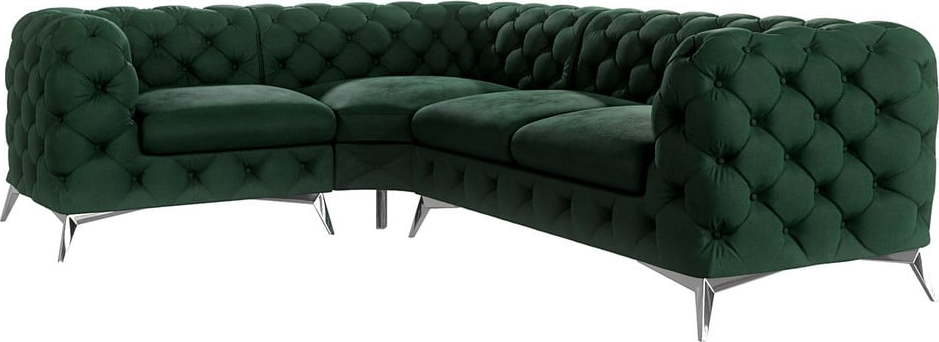Tmavě zelená sametová rohová pohovka (levý roh/do L) Chelsea – Ropez Ropez