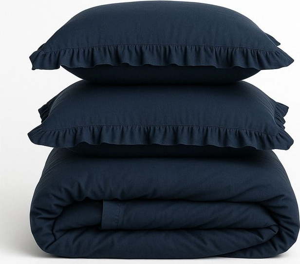 Tmavě modré povlečení na dvoulůžko/prodloužené z bavlny Renforcé 240x220 cm Ruffle Striped – Mila Home Luxury Mila Home Luxury