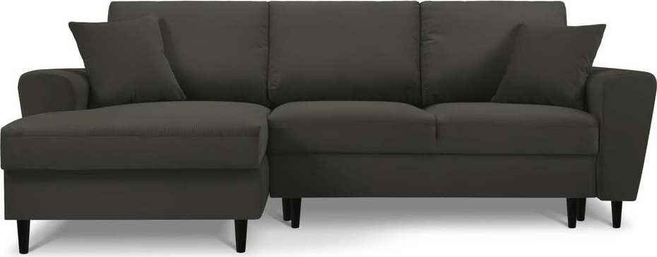 Černá manšestrová rozkládací/s úložným prostorem rohová pohovka (levý roh/s lenoškou) Kyoto – Cosmopolitan Design Cosmopolitan design