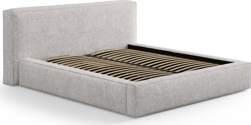 Béžová čalouněná dvoulůžková postel s úložným prostorem s roštem 160x200 cm Simon Olivia – Micadoni Micadoni