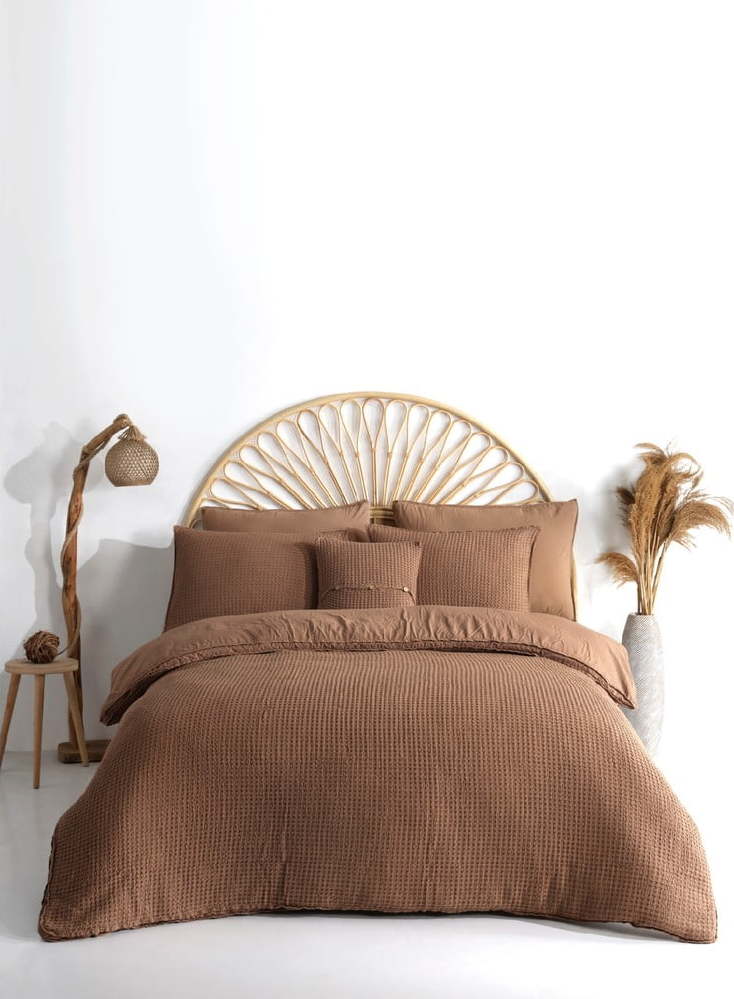 Hnědé povlečení na jednolůžko z bavlny Renforcé 140x200 cm Waffle Striped – Mila Home Luxury Mila Home Luxury