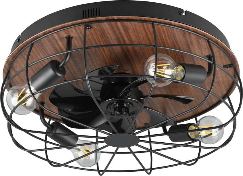 Matně černé/hnědé stropní svítidlo na dálkové ovládání/s ventilátorem Trondheim – Trio TRIO