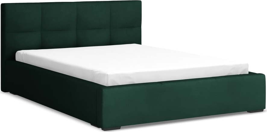 Tmavě zelená sametová čalouněná dvoulůžková postel s úložným prostorem s roštem 140x200 cm Hiko – Makamii Makamii