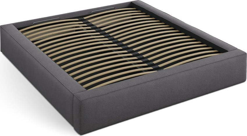 Tmavě šedá čalouněná dvoulůžková postel s úložným prostorem s roštem 180x200 cm Simon – Micadoni Micadoni