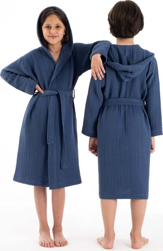 Tmavě modrý mušelínový dětský župan velikost 9-10 let Muslin – Foutastic Foutastic