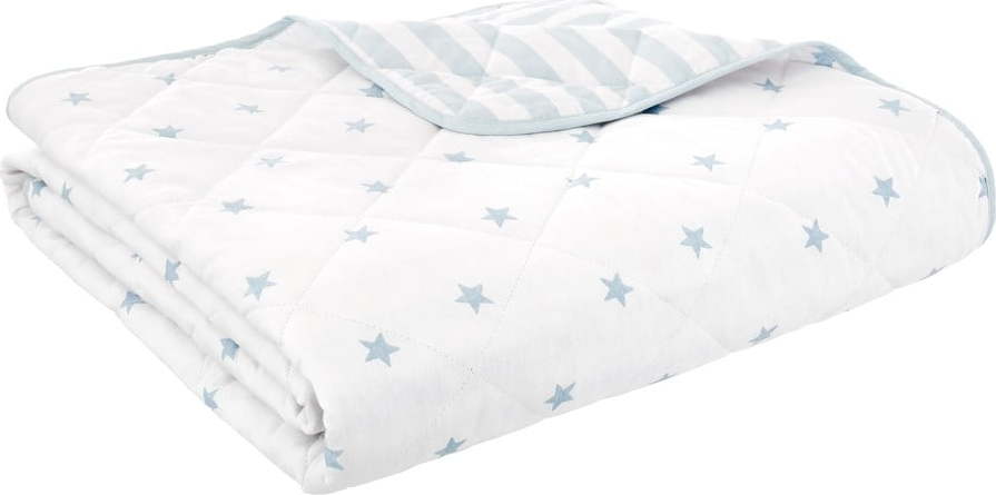 Bílý/modrý bavlněný prošívaný dětský přehoz 135x190 cm Mini Star & Stripes – Bianca Bianca