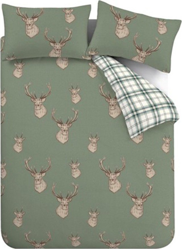 Zelené povlečení na dvoulůžko/prodloužené 230x220 cm Stag Check – Catherine Lansfield Catherine Lansfield