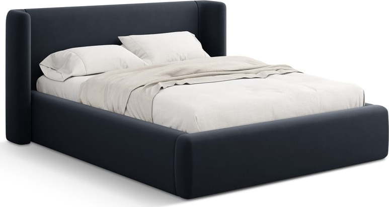 Tmavě modrá čalouněná dvoulůžková postel s úložným prostorem s roštem 140x200 cm Jason – Windsor & Co Sofas Windsor & Co Sofas