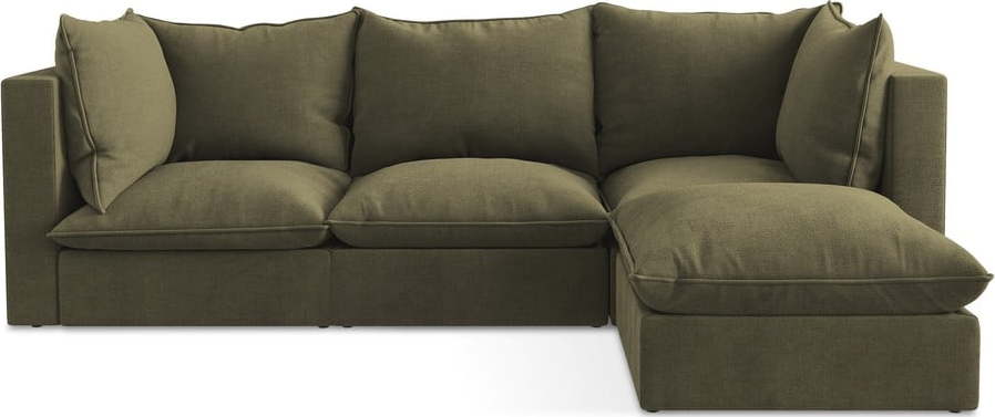 Khaki rohová pohovka (pravý roh/s lenoškou) Manao – Makamii Makamii