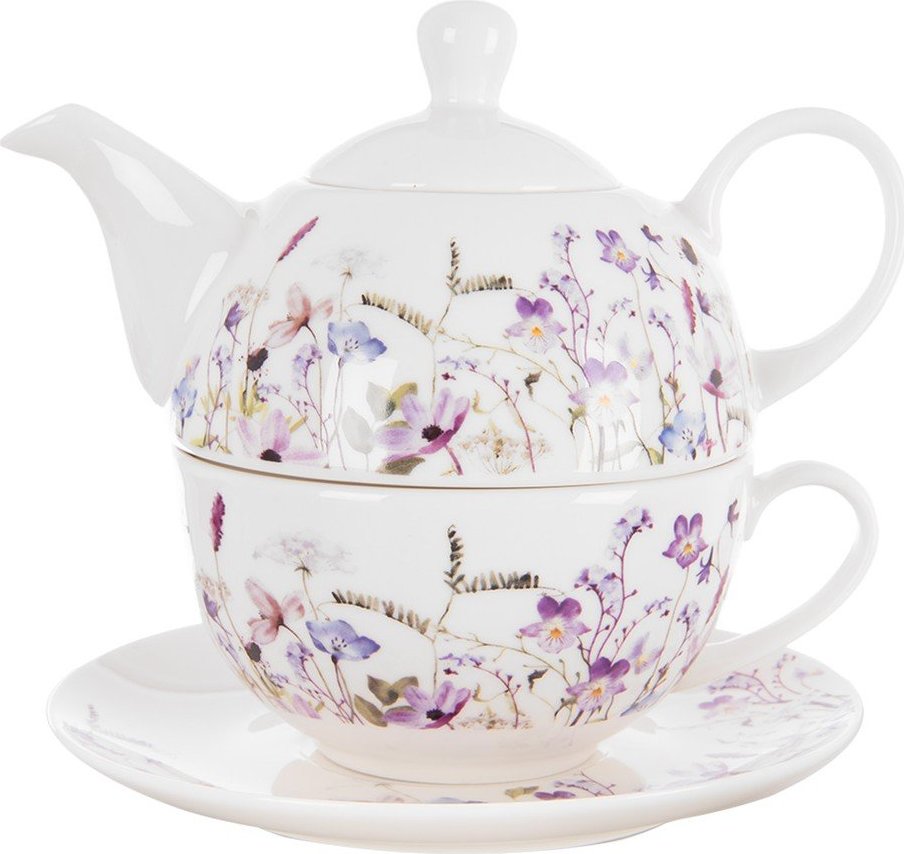 Bílá/fialová porcelánová čajová souprava Louka – Orion Orion