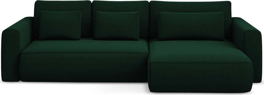 Zelená sametová rozkládací/s úložným prostorem rohová pohovka (pravý roh/s lenoškou) Kapua – Makamii Makamii