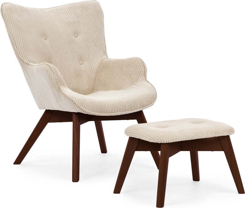 Béžové manšestrové křeslo s podnožkou Niko – Ropez Ropez