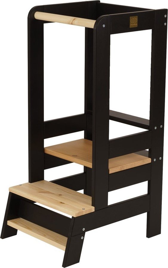 Černá/v přírodní barvě učicí věž z borovicového dřeva Montessori – Meowbaby MeowBaby