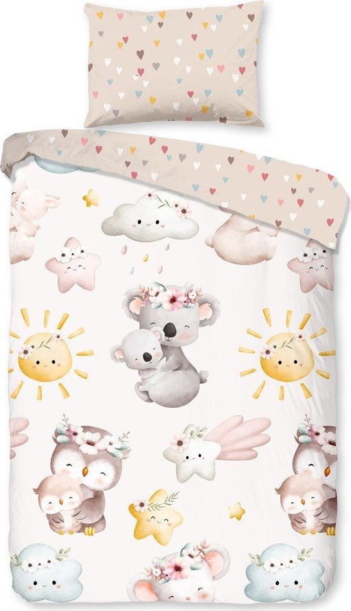 Hnědé/béžové bavlněné dětské povlečení do postýlky 100x135 cm Hugs – Good Morning GOOD MORNING