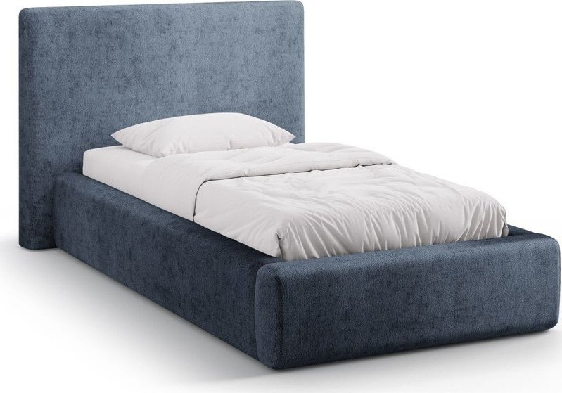 Tmavě modrá čalouněná jednolůžková postel s úložným prostorem s roštem 90x200 cm Amy – Micadoni Micadoni