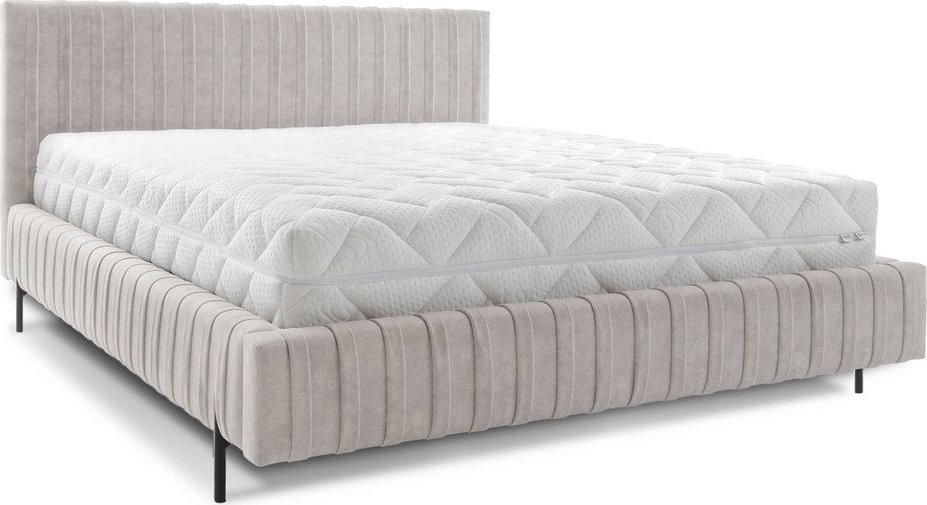 Béžová čalouněná dvoulůžková postel s úložným prostorem s roštem 180x200 cm Plissa – ELTAP ELTAP