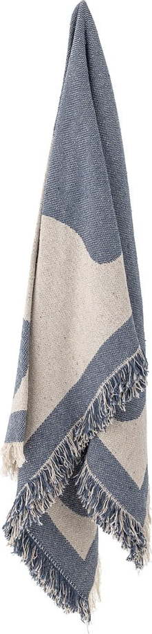 Modrá/béžová deka z recyklované bavlny 130x160 cm Ethan – Bloomingville Bloomingville