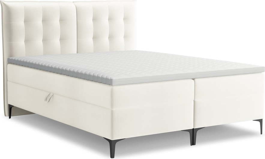 Krémová boxspring postel s úložným prostorem 180x200 cm Mikana – Makamii Makamii