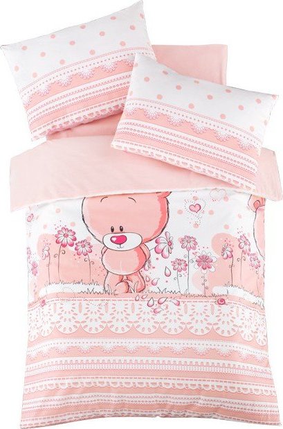 Růžové dětské povlečení do postýlky z bavlny Renforcé s prostěradlem/4dílné 100x150 cm Pinky – Mijolnir Mijolnir