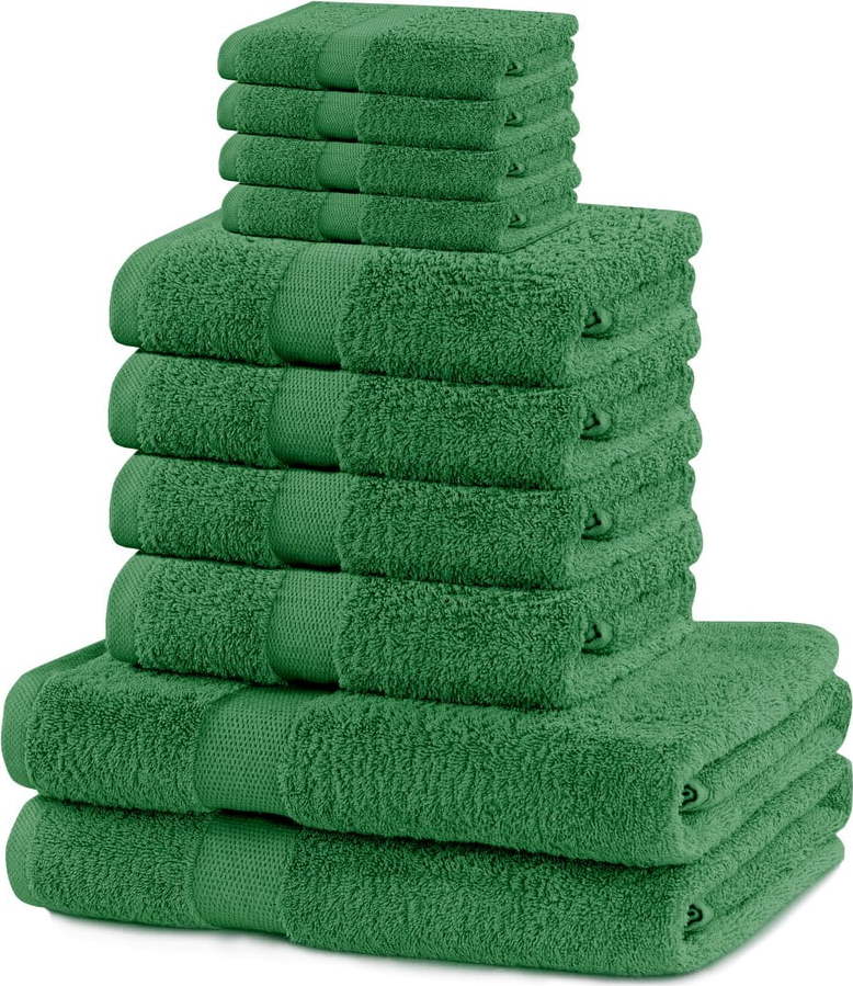 Tmavě zelené froté bavlněné ručníky a osušky v sadě 10 ks Marina – Restilo Restilo