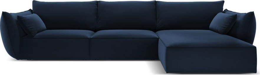 Tmavě modrá sametová rohová pohovka (pravý roh/s lenoškou) Vanda – Mazzini Sofas Mazzini Sofas