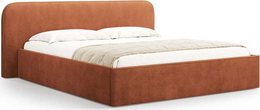Čalouněná dvoulůžková postel s úložným prostorem s roštem 140x200 cm v cihlové barvě Elizabeth – Micadoni Micadoni