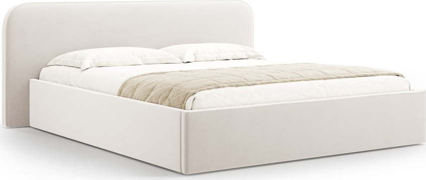 Slonovinová čalouněná dvoulůžková postel s úložným prostorem s roštem 140x200 cm Elizabeth – Micadoni Micadoni