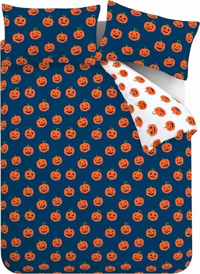 Modré/oranžové povlečení na dvoulůžko 200x200 cm Halloween Pumpkins – Catherine Lansfield Catherine Lansfield