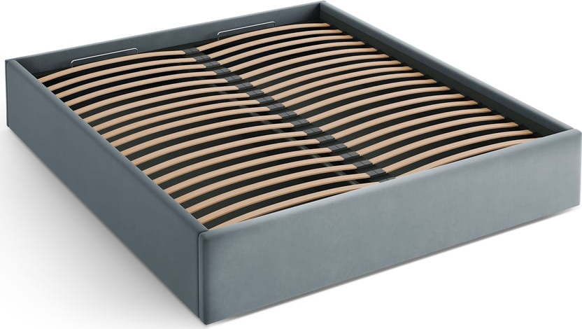 Světle modrá čalouněná dvoulůžková postel s úložným prostorem/bez čela s roštem 140x200 cm Susan – Micadoni Micadoni