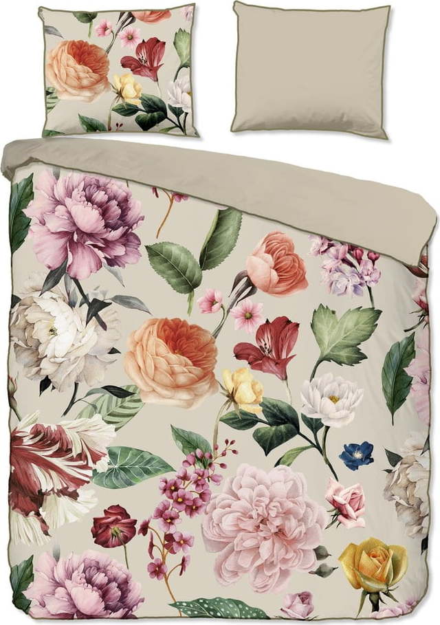 Béžové povlečení na dvoulůžko/prodloužené z bavlněného saténu 200x220 cm Fiori – Descanso Descanso