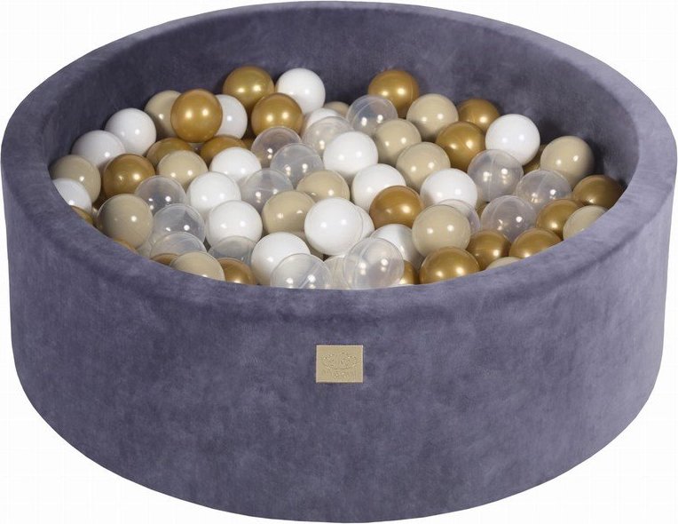 Šedomodrý sametový bazének s míčky ø 90x30 cm Montessori – Meowbaby MeowBaby