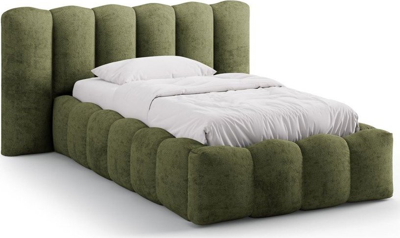 Zelená čalouněná jednolůžková postel s úložným prostorem s roštem 90x200 cm Lupine – Micadoni Micadoni