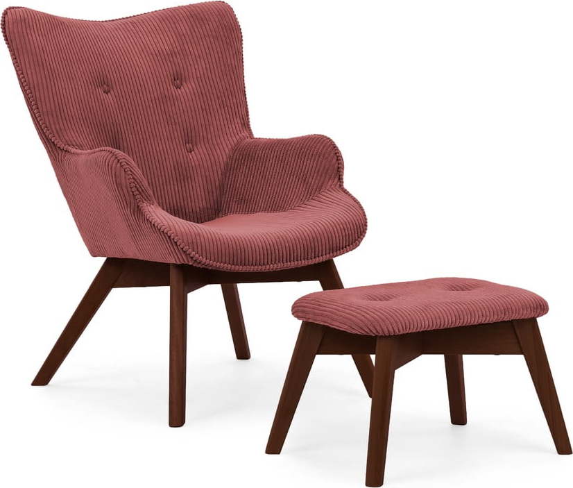 Červené manšestrové křeslo s podnožkou Niko – Ropez Ropez
