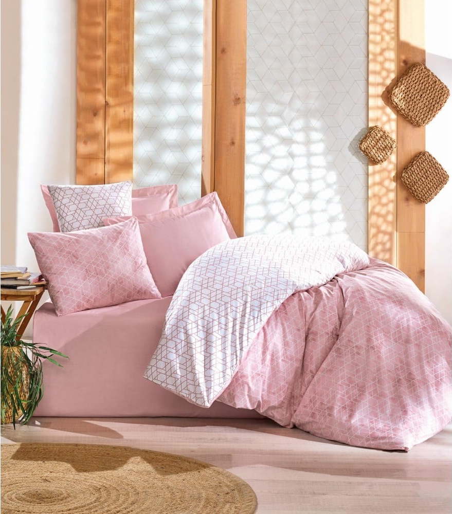Bílé/růžové povlečení na jednolůžko z bavlny Renforcé 140x200 cm Soft Geometry – Mila Home Luxury Mila Home Luxury