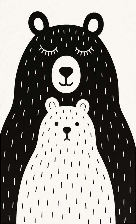 Černobílý pratelný dětský koberec 80x120 cm Bear Family v2 – Vitaus Vitaus